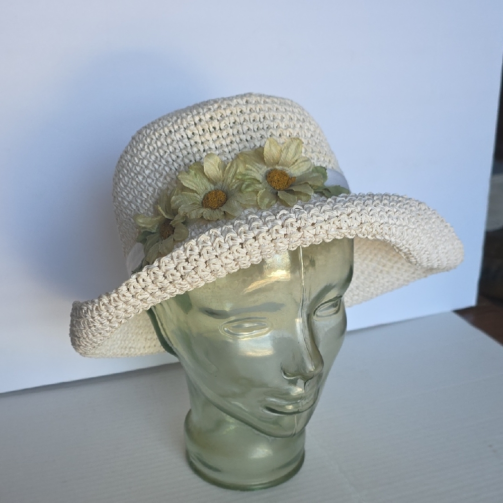 Tuscan Hats 100% Natural Straw Cream Made In USA Spring Or Summer Floral  Hat